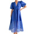thumbnail image 1 of Ketyyh-chn99 Robes d'Invitée de Mariage pour Femmes Grande Taille Robe Évasée à Fleurs Robe Mini Décontractée Ample Confortable à Rayures à Manches Longues Longue Robe Bleu,G, 1 of 4