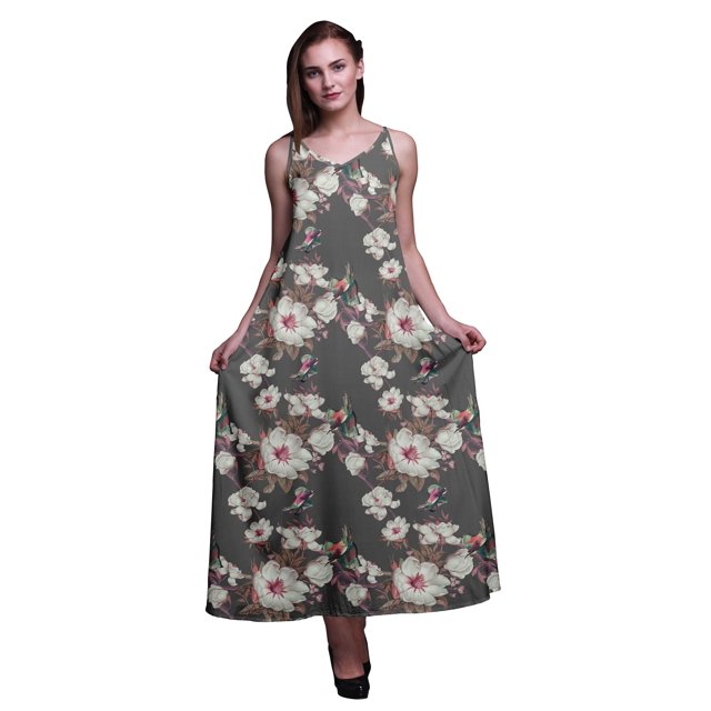 Bimba Robe Longue Décontractée pour Femmes en Rayonne à Bretelles Spaghetti, Maxi Robe d'Été - Grande