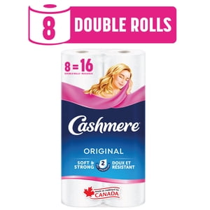 Cashmere Papier hygiénique hypoallergénique et septique sans danger, 8 Doubles rouleaux = 16 Roulements simples