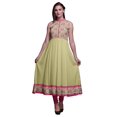 thumbnail image 1 of Bimba Robe Anarkali Beige à Fleurs pour Femmes, Kurti Imprimée Ethnique Indienne, Longue Kurta, Robe de Soirée, Très Grand, 1 of 6