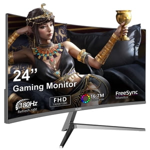 DJiEX 24 Moniteur de jeu Courbé de pouce 180Hz Immersion, MPRT 1ms,99% sRGB HDR FHD1080P Moniteur d'ordinateur Freesync HDMI DP Ports, sans frame, soins oculaires, VESA
