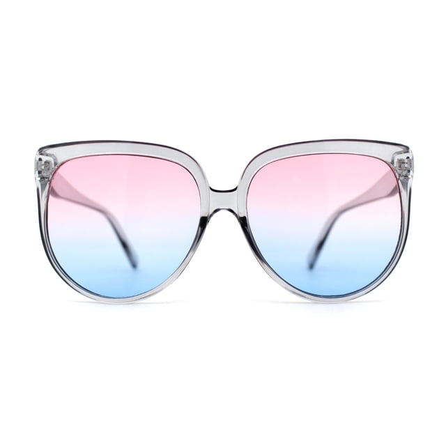 Womens Oversize Nerdy Round High Temple Horn Rim Sunglasses Slate Pink Blue