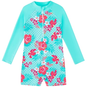 Swim Shorts for Girls Toddler Girls Long Sleeve Printing Beach Bathing Baby Suit Girls Swimwear Swimsuit Child Big Kid Clothing Girls Swimwear(Light Blue,8-9 Years)
