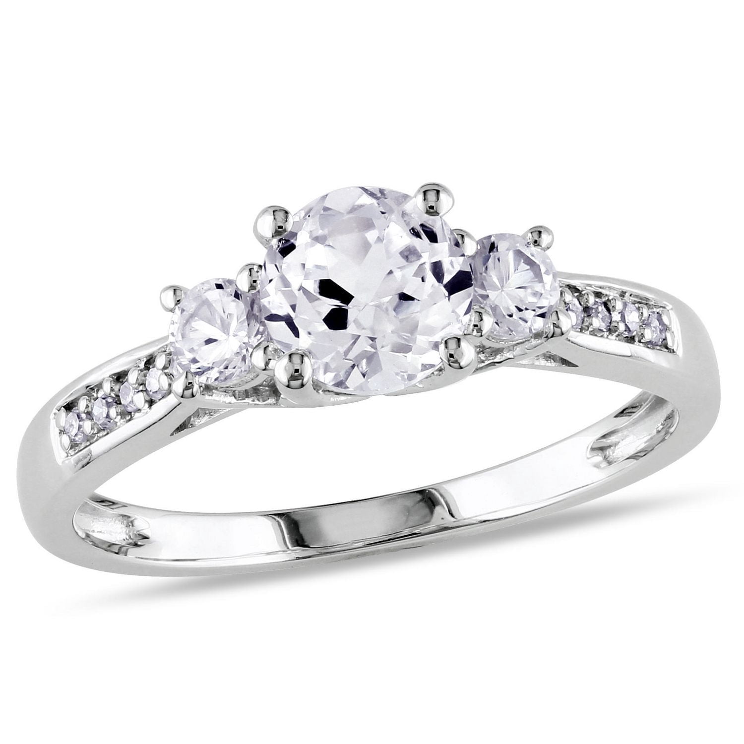 Bague de fiançailles Miabella avec 1.33 carat de saphir blanc synthétique et diamant en or blanc 10k