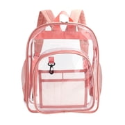 Renjiang Clear Backpack for Backpacks Elementary Bookbags Middle School bags Women Casual Daypack Clear Backpack, Large Clear Backpack Heavy Duty PVC Transparent Clear Bag for Stadium, School pink