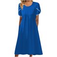 thumbnail image 2 of Lenago Robes Longues d'Été Grande Taille pour Femmes Mode Femmes Décontracté Aguichant Col en V Imprimé Été Manches Courtes Poches Robe Fête Plage Robes en Liquidation, 2 of 6