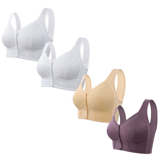 Timegard Bras for Women 4pc Plus Size Front Closure Full Coverage Support Breathable Comfy Wireless Bras