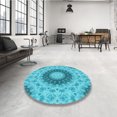 thumbnail image 4 of Ahgly Company Tapis d'Intérieur Ronds de Style Transitionnel Lavables à la Machine, Vert Turquoise Foncé, 6 Pieds Rond, 4 of 7