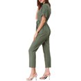 thumbnail image 4 of Unique Bargains Combinaison Short pour Femme à Col Rabattu, Boutonnée, Taille à Nouer, Cargo, 4 of 6