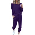 thumbnail image 1 of GZWYHT Sets for Women Long Sleeve Sets for Women Women Solid Color Long Sleeve Loose Long Pants 2 Set Lounge Sets for Women Track Suits for Women Set Purple M, 1 of 2