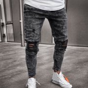 EGNMCR Jeans for Men, Men's Elastic Waist Loose Fit Denim Pants, Mens Pull On Jeans Mens Skinny Stretch Pants Distressed Ripped Freyed Trousers Men Pants