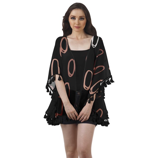Moomaya Open Front Printed Shrug Printed Kimono Sleeve Beach Cover Up For Women