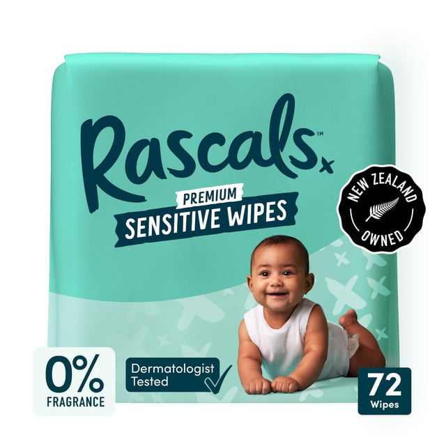 Rascals Premium Sensitive Alcohol Free Baby Wipes, Single Pack, 72 Count