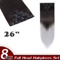 thumbnail image 2 of Full Head Clip Synthetic in Hair Extensions 8 Piece 18 Clips Hairpiece Long Curly Straight, 2 of 5