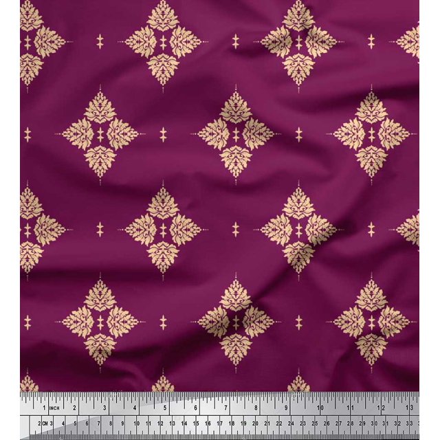 Soimoi Poly Georgette Fabric Floral Block Print Sewing Fabric Yard 52 Inch Wide