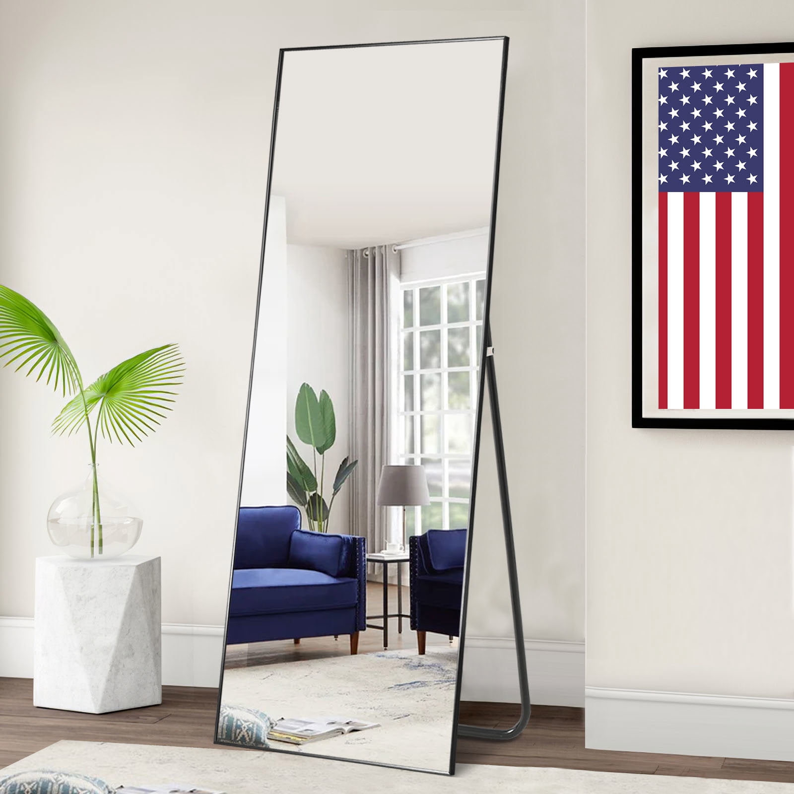 NeuType Black Floor Mirror with Stand Large Full Length Mirror Modern Wall Mounted Mirror 59"x16"