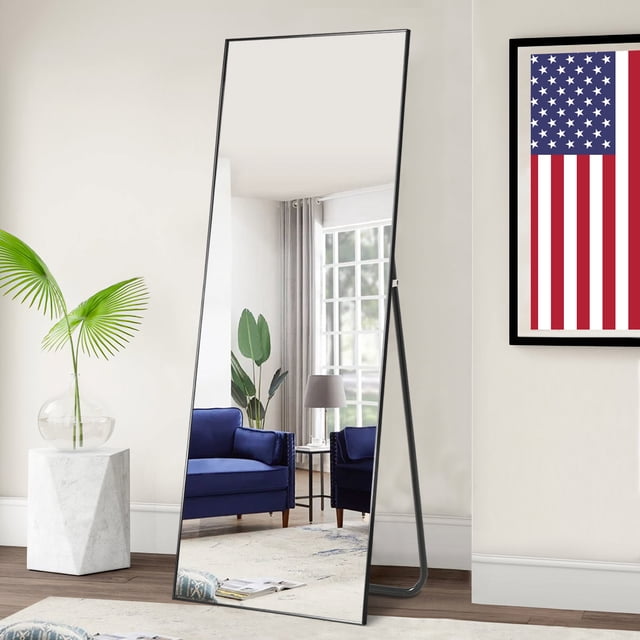 NeuType Black Floor Mirror with Stand Large Full Length Mirror Modern Wall Mounted Mirror 59"x16"