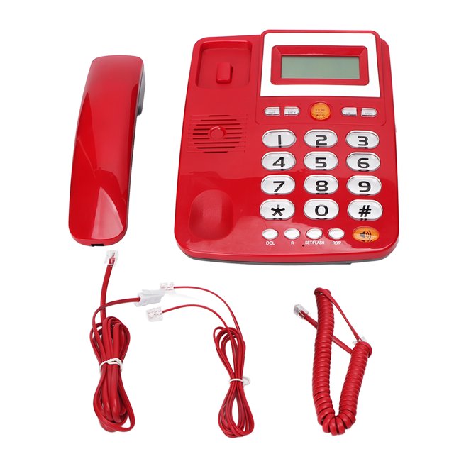 Big Button Corded Phone, HD Hands Free Calling Corded Landline Phone LCD Brightness Adjustment Red For Office For Senior