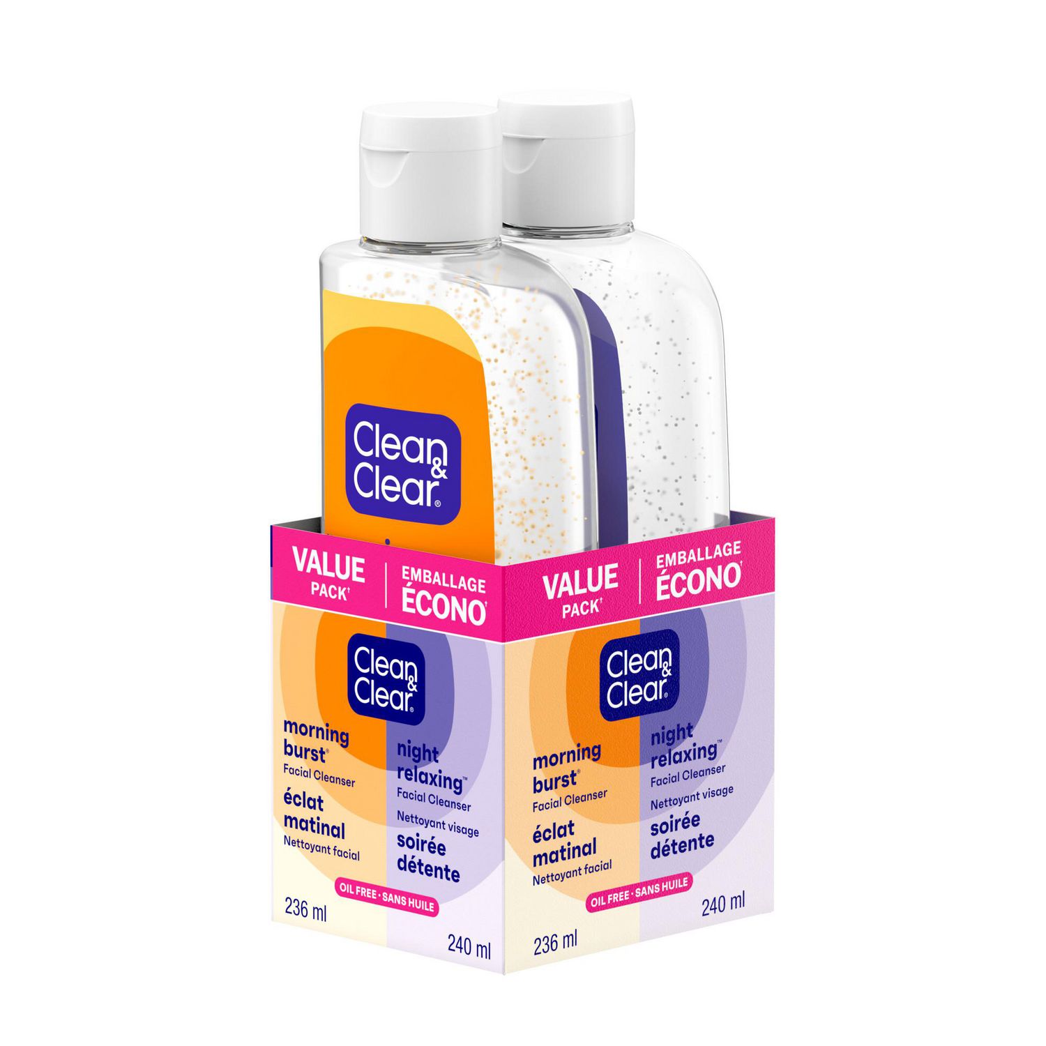 Clean & Clear Emballage Écono Jour et Nuit Nettoyant Quotidien pour le Visage, Sans Huile, Vitamine C, BHA, Acide Hyaluronique, Non Comédogène
