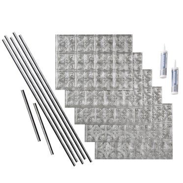 Fasade Style Traditionnel 1 Trousse de Dosseret en Vinyle 15 Pi2 Crosshatch Argent