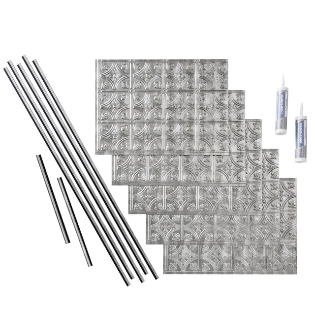 Fasade Traditional Style 1 Vinyl Backsplash Kit 15 sq ft Crosshatch Silver