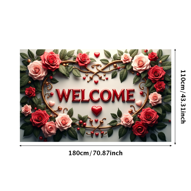 Welcome Floral Banner Backdrop for Party Decorations Photography Props Event Decor Heart Background Rose Arrangement Valentines Day Occasions