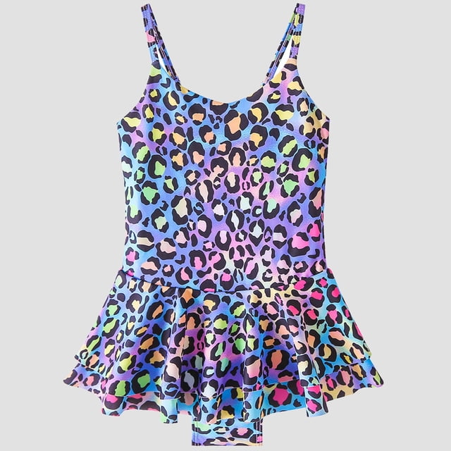 IROINID Toddler Kids Baby Girls Fashion Cute Leopard Print Bikini Ruffles One-piece Swimsuit Multicolor 5-6Years