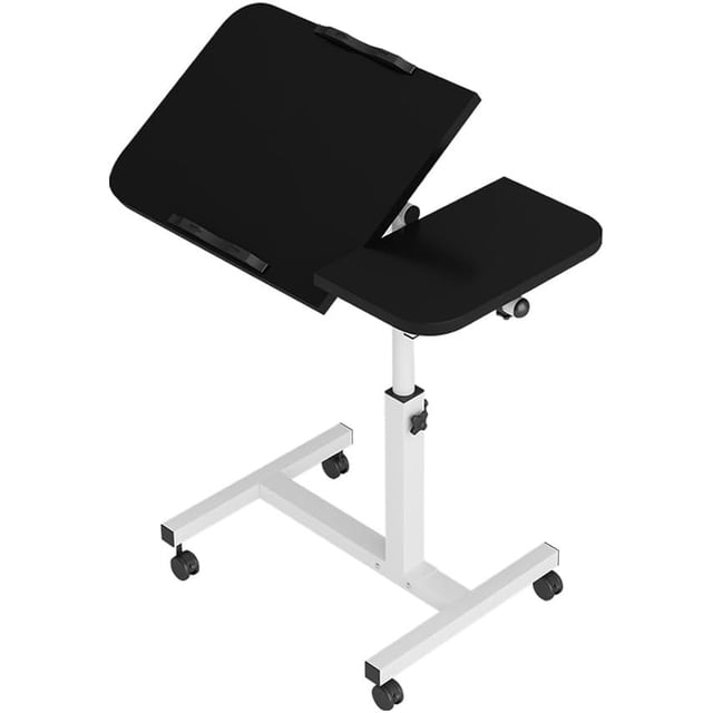 OUYAWEI Overbed Table with Wheels,Height Adjustable Over Bed Table Movable Rolling Bedside Table Standing Desk Bed Table for Hospital and Home Use,23.6-37.4in,Black