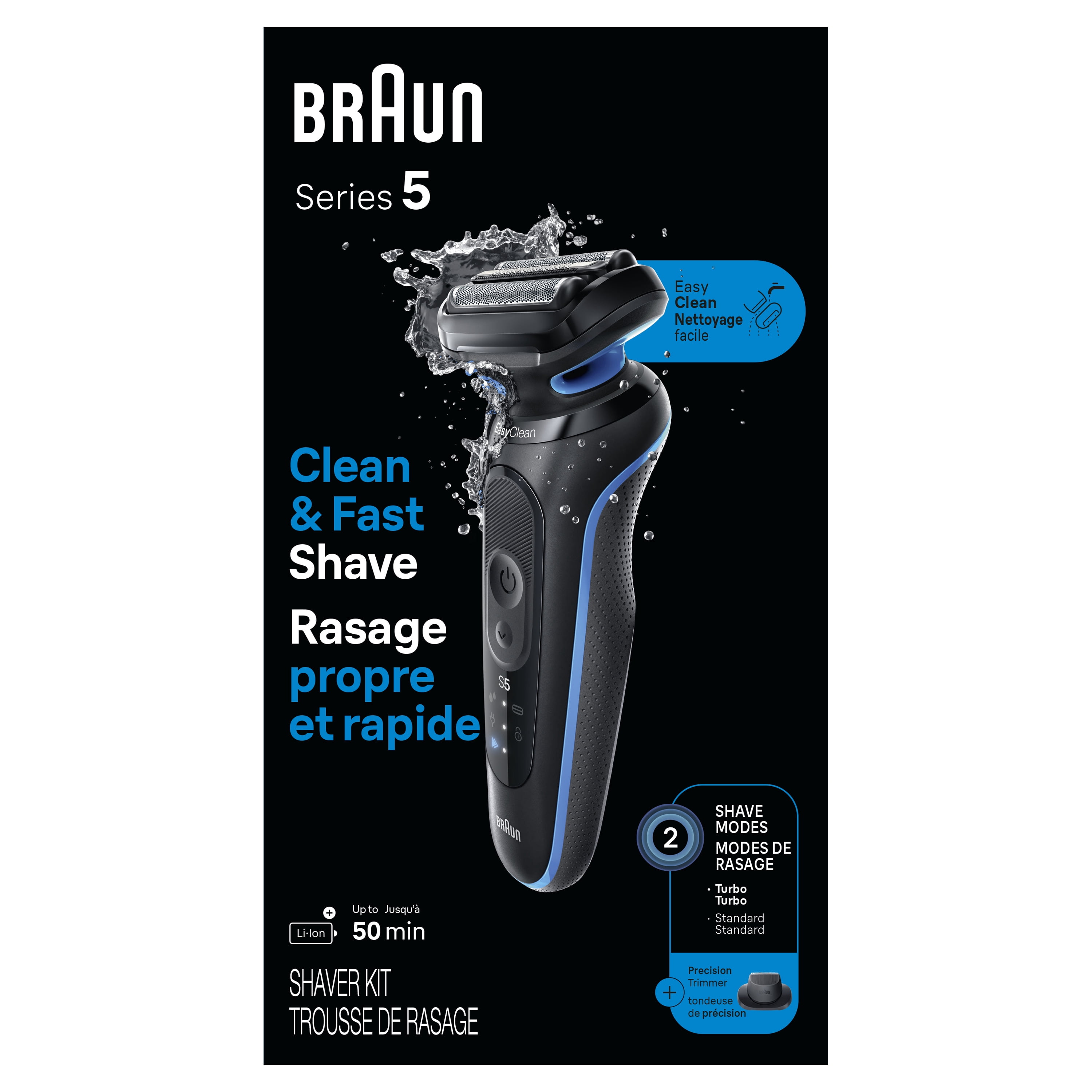 Braun Electric Shaver for Men, Series 5 5118s, Wet & Dry Shave, Turbo Shaving Mode, Foil Shaver, Engineered in Germany, Li-Ion battery up to 50 min, with Precision Trimmer, Blue