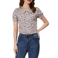 thumbnail image 1 of INSPIRE CHIC Blouse Boutonnée pour Femme à Manches Courtes Bouffantes Col Rabattu Haut en Coton à Motif Floral TG Violet, 1 of 1