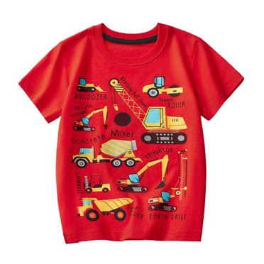 Hiiyo Little Boys Cotton T Shirt Excavator Print Short Sleeve T-Shirt Summer Casual Tshirt