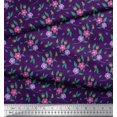 thumbnail image 2 of Soimoi Modal Satin Fabric Leaves & Periwinkle Floral Print Fabric by Yard 42 Inch Wide, 2 of 3