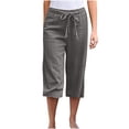 thumbnail image 2 of TIMIFIS Capris Pants for Women Casual Summer Drawstring Elastic High Waist Cotton and Linen Straight Pants with Pockets - Spring/Summer, 2 of 6