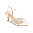 thumbnail image 1 of BLISSFUL STEP Chaussures pour Femmes Sandales à Talon Kitten à Bout Ouvert en PU avec Bride à la Cheville Ornée de Strass Blanc 6, 1 of 7