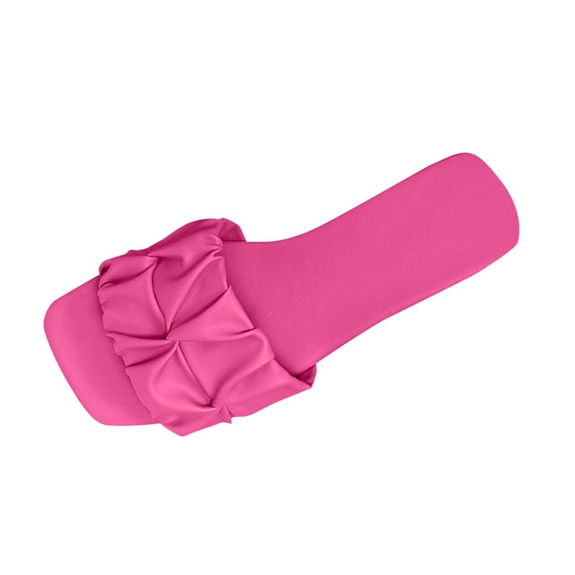 Womens Slide Sandals Flat Open Square Toe Fold Non Slip Casual Flat Sandals Hot Pink