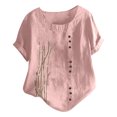 thumbnail image 1 of Birdeem Femmes Manches Courtes Décontracté Col Rond Imprimé Ample Bouton Tunique Chemise Blouse Hauts, 1 of 5