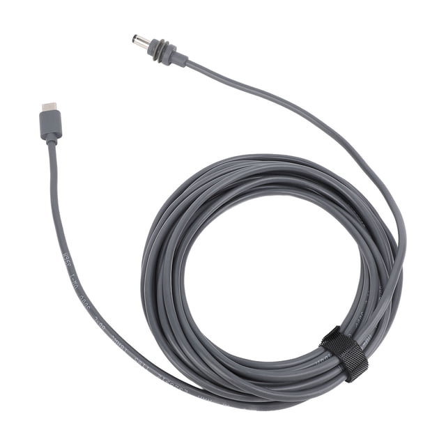 Starlink Mini Cable, available in lengths of 4.9FT, 8.2FT, 11.5FT, 18.0FT, and 34.4FT, featuring a USB-C to power cable design. Made from durable PVC and copper with an 18AWG wire gauge, this cable supports up to 100W power delivery with 20V 5A output. Includes a coiled gray cable with a Type-C connector on one end and a barrel connector on the other, suitable for Starlink Mini devices.