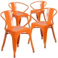 thumbnail image 1 of Commercial Grade 4 Pack Orange Metal Indoor-Outdoor Chair with Arms, 1 of 7