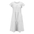 thumbnail image 2 of Faithtur Robe Mi-Longue Ample pour Femmes, Style Décontracté d'Été, Couleur Unie, Col Rond, Manches Volantes, Jupe Froncée, 2 of 5