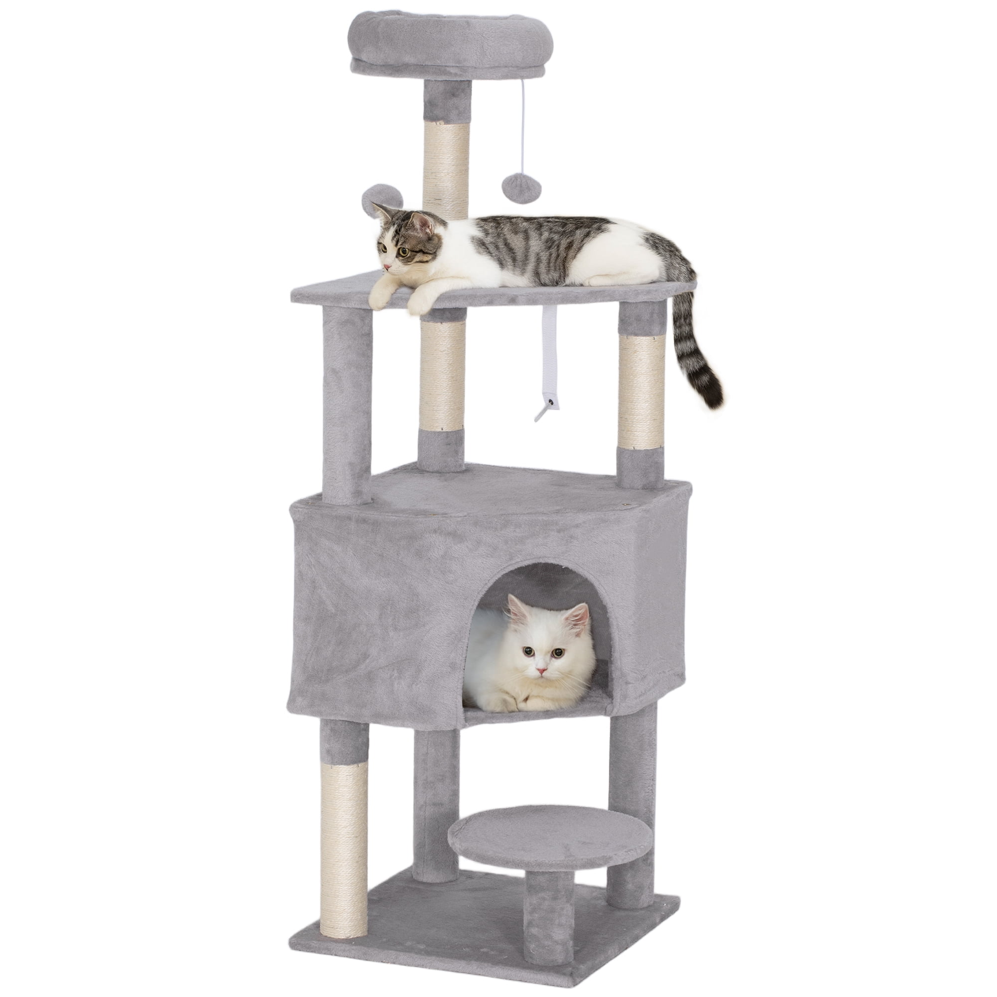 PawHut 54 Inch Cat Tree with Large Cozy Condo, Plush Top Perch, Light Grey