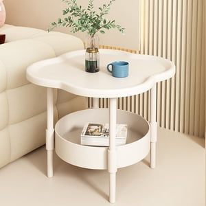HBYJLZYG Small Bedside Table with Double Layer Storage, Mini Mobile Side End Table for Bedroom Living Room Sofa, Space Saving Plastic Nightstand Storage Rack, White (18.5"x18.5"x14.6")