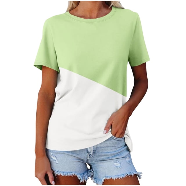 Birdeem Womens Summer Color Matching Round Neck Short Sleeved Top Short Sleeved Round Neck Top/Shirt