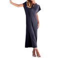 thumbnail image 4 of Kmbangi Robes Longues Noires pour Femmes pour l'Été 2023, Manches Chauve-Souris Courtes Col Rond Fendu Robe de Plage Décontractée, 4 of 8