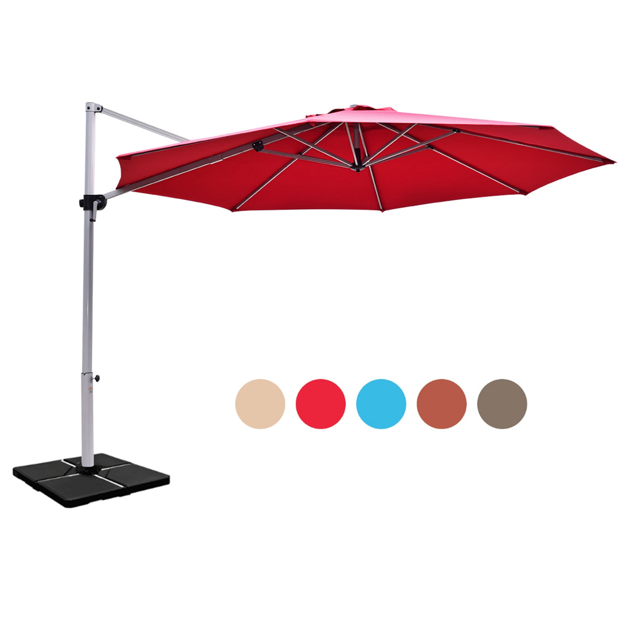 gymax 11ft patio offset hanging cantilever umbrella 360 degree tilt Outsunny with Base, Double Top Aluminum Umbrella with 360 Rotation, Easy Tilt, 8 Ribs, Crank, Cross 11Ft Net Weight Gymax 11Ft Patio Offset Hanging