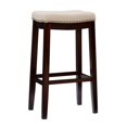 thumbnail image 1 of Linon Hampton Bar Stool Beige Padded Seat Wood Frame in Dark Walnut Brown, 1 of 14