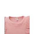 thumbnail image 3 of Xingqing Toddler Baby Girls Fall Spring Outfits Knitted Ribbed Ruffle Long Sleeve Shirt Tops+Skirt Set Pink 9-12 Months, 3 of 9