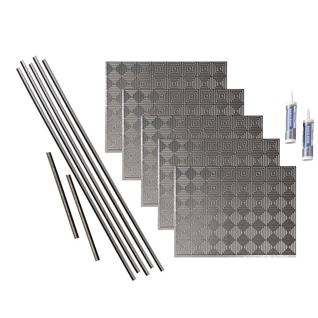 Fasade Miniquattro Vinyl Backsplash Kit 15 sq ft Galvanized Steel