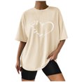thumbnail image 1 of EQWLJWE Hauts d'Été pour Femmes Hauts pour Femmes Liquidation Mode Femme Uni Col Rond Imprimé T-Shirt à Manches Courtes Impression Blouse Ample Hauts, 1 of 5
