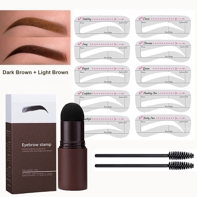 Stencil Tampon pour Sourcils, Ensemble de 2 en Brun Foncé et Brun Clair, Comprenant un Tampon pour Sourcils en une Étape et un Ensemble de Mise en Forme. Comprend 10 Pochoirs Réutilisables avec Diverses Formes de Sourcils, un Tampon Coussin avec une Tête de Champignon Douce, et Deux Pinceaux pour Sourcils. l'Ensemble Est Imperméable, Durable et Convient pour Créer des Sourcils Symétriques d'Apparence Naturelle. Idéal pour un Usage Quotidien Ou des occasions Spéciales.