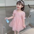 thumbnail image 1 of Summer Girls Pure Color Square Neck Puff Sleeve Korean Sweet Princess Dress, 1 of 4